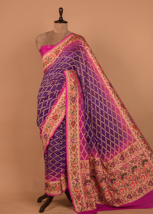 Purple Georgette Bandhani Saree