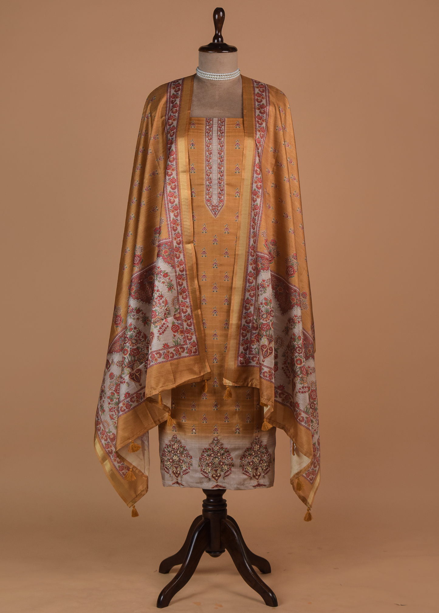 Yellow Cotton Tussar Dress Material