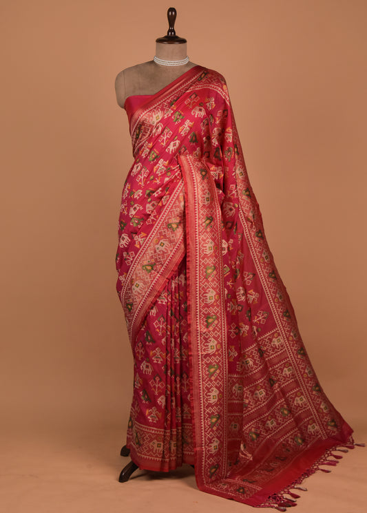 Pink Art Silk Patola Saree