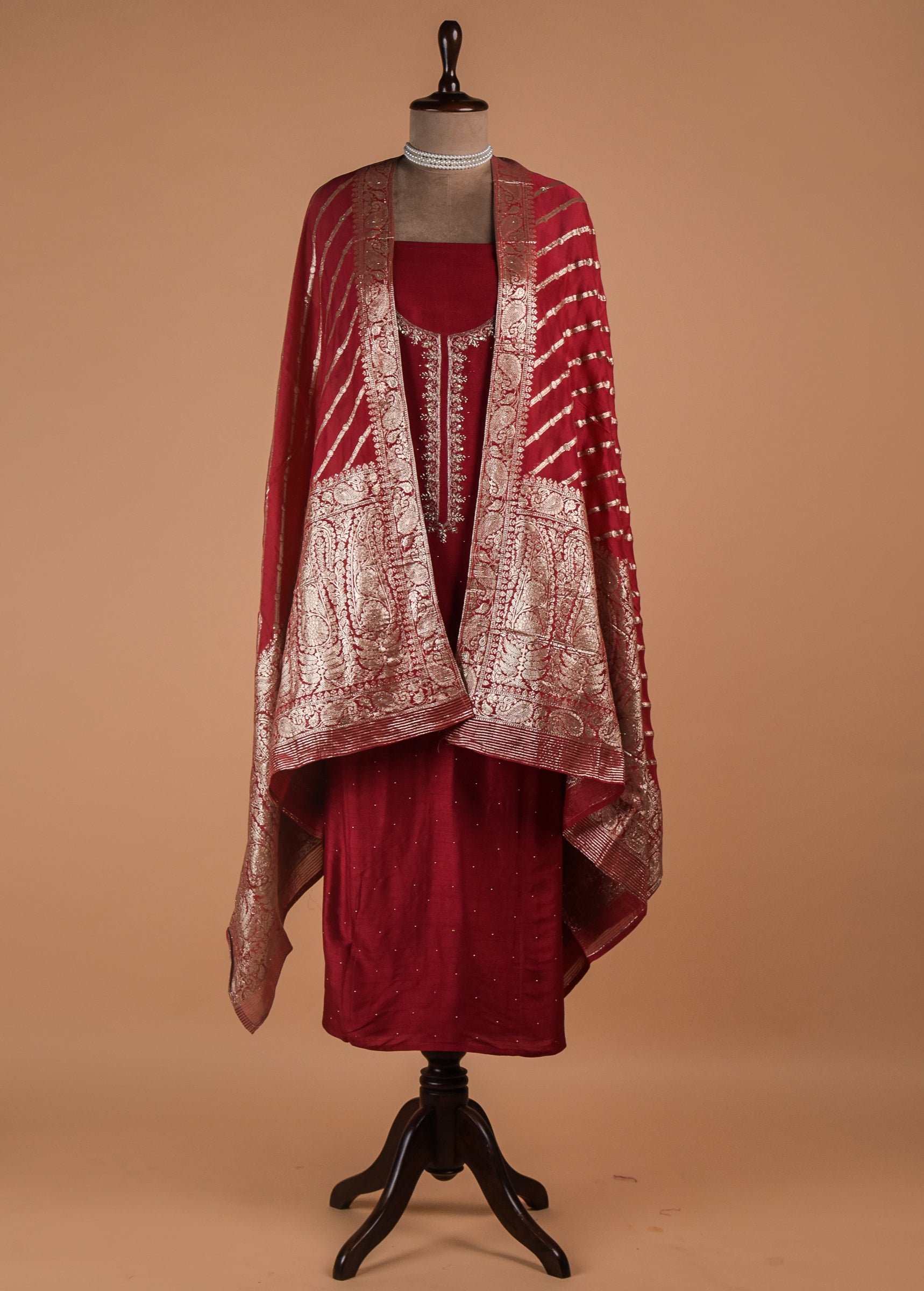 Red Muslin Crepe Dress Material