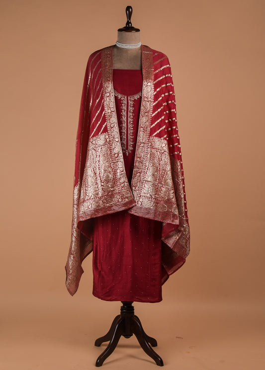 Red Muslin Crepe Dress Material