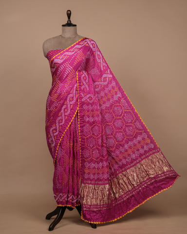 Pink Gajji Silk Bandhani Saree