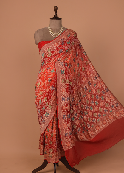 Red Georgette Bandhani Saree