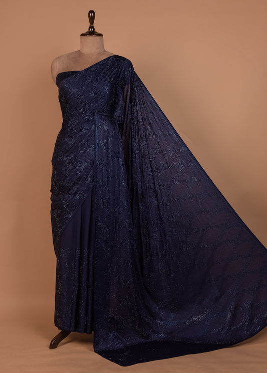 Blue Satin Embroidered Saree