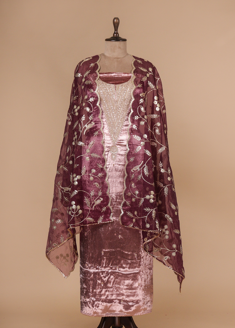 Pink Velvet Dress Material