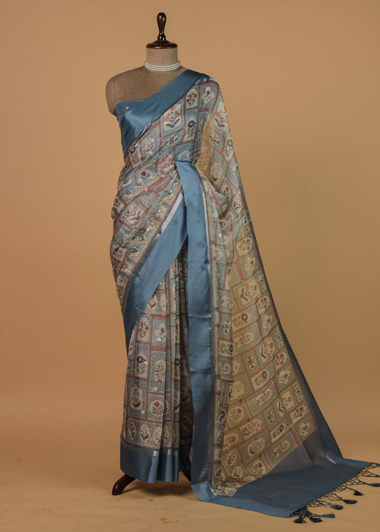 Blue Silk Kota Printed Saree