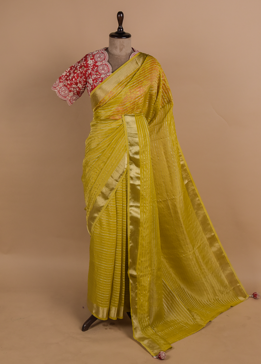 Yellow Tissue Georgette Embroidered Saree