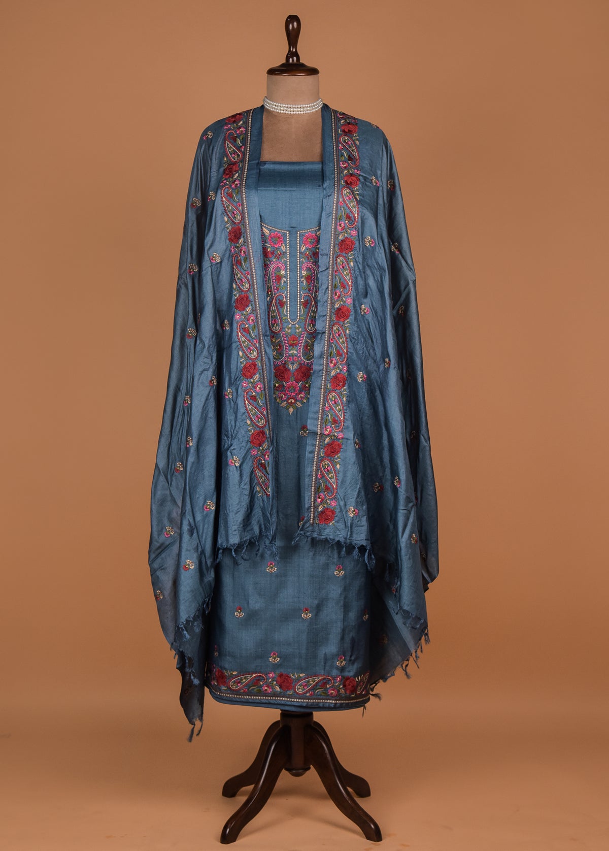 Blue Tussar Dress Material