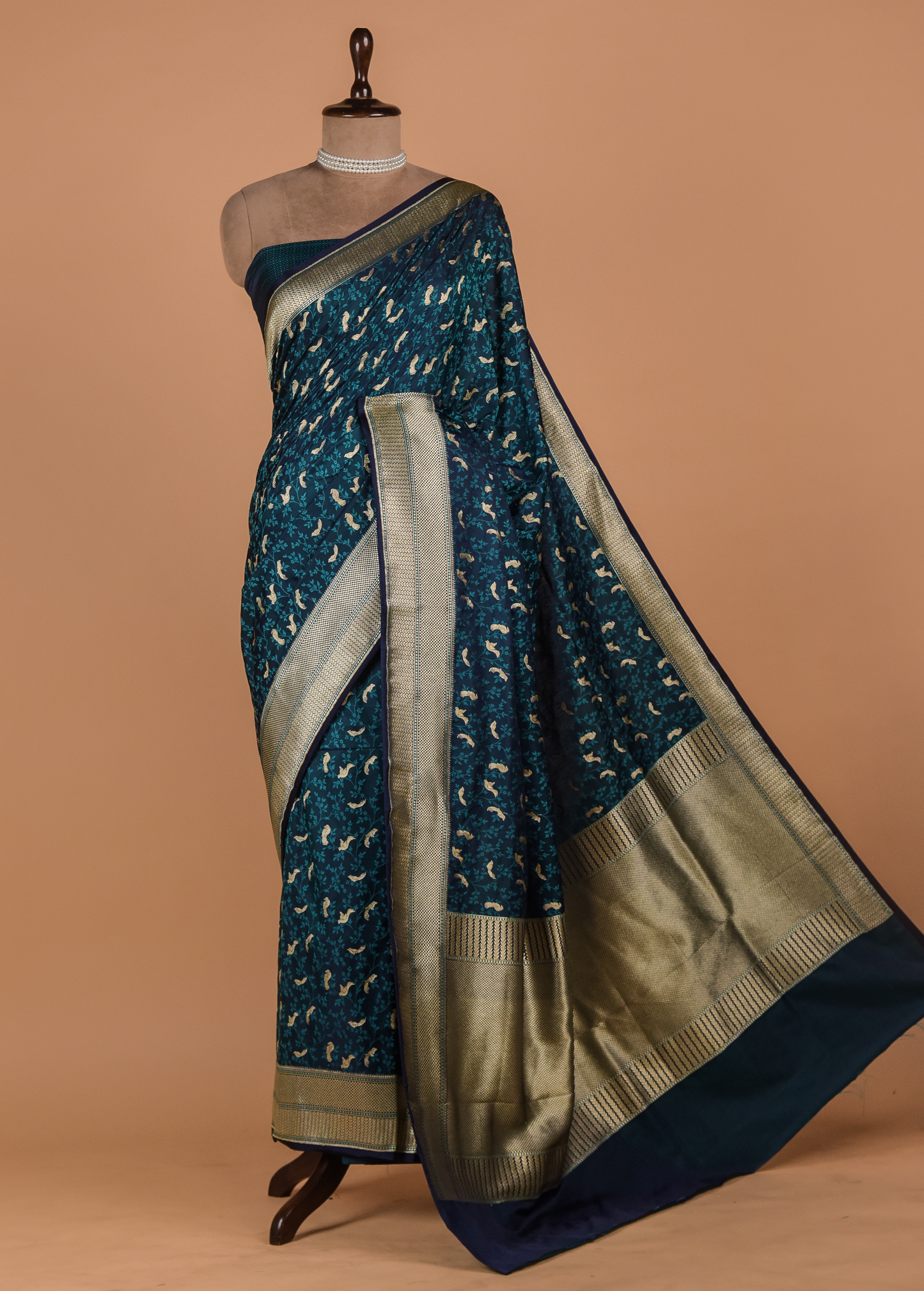 Blue Moroccan Silk Embroidered Saree