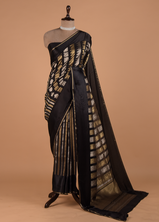 Black Crepe Banarasi Saree