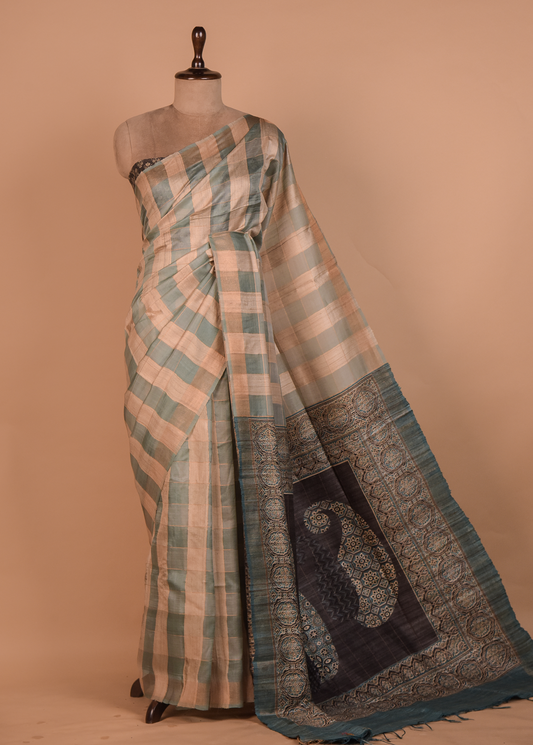 Multicoloured Tussar Printed Saree