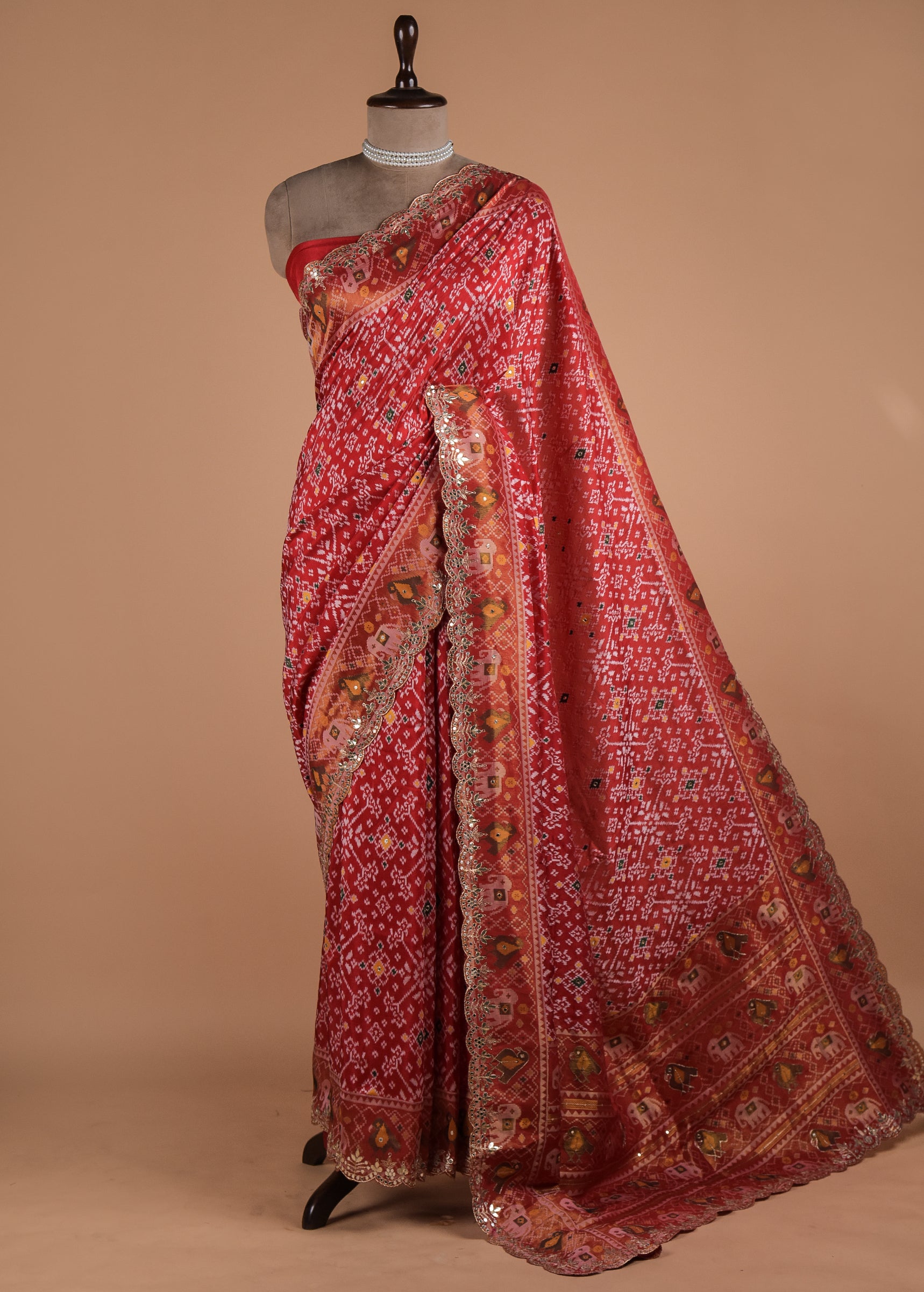 Red Moroccan Silk Embroidered Saree