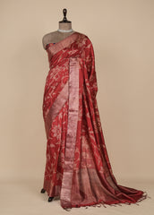 Red Tussar Printed Saree