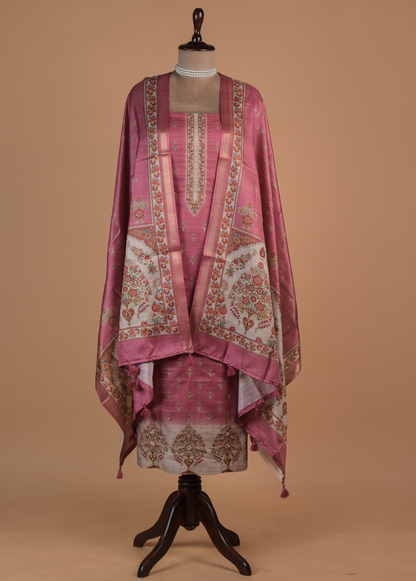 Pink Cotton Tussar Dress Material