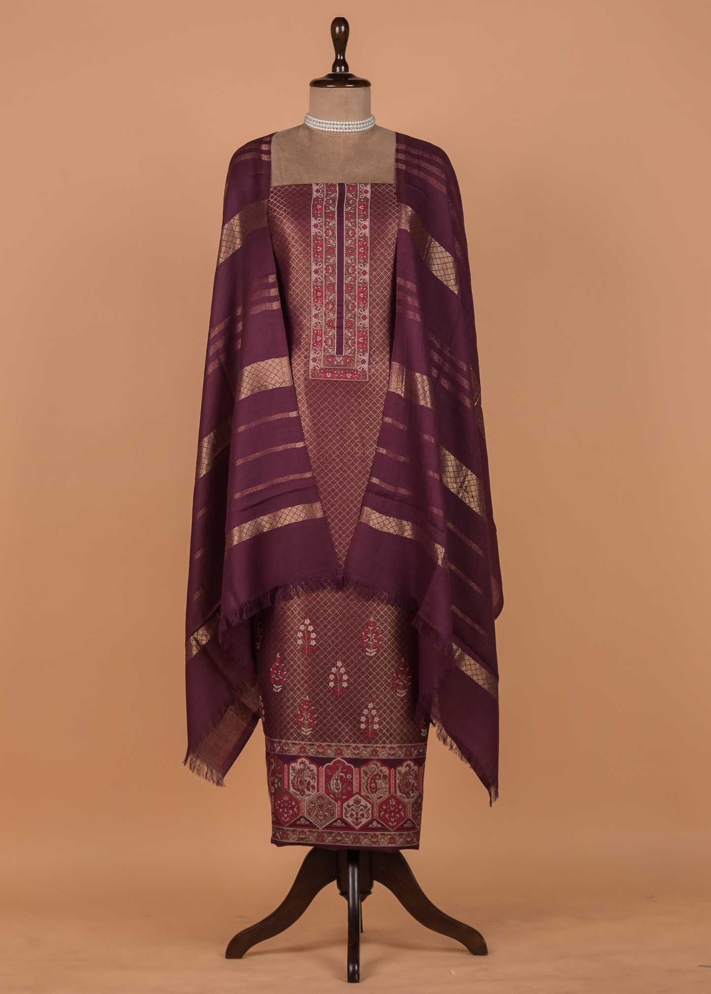 Wine Pashmina Dress Material