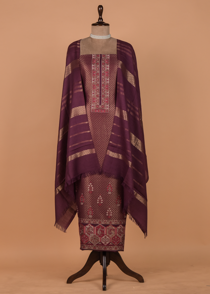 Wine Pashmina Dress Material
