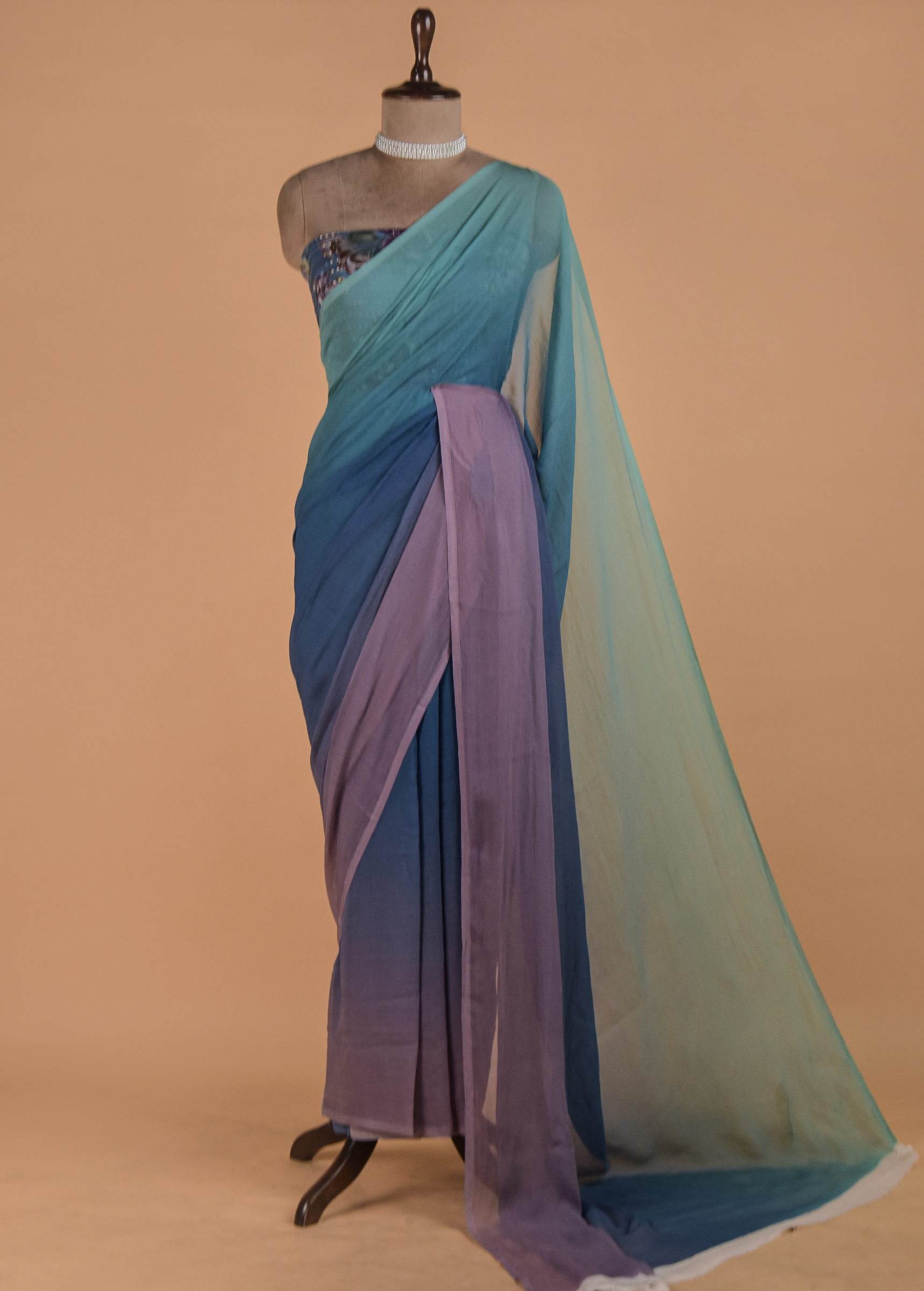 Multicolour Printed Chiffon Saree | Greenways Delhi