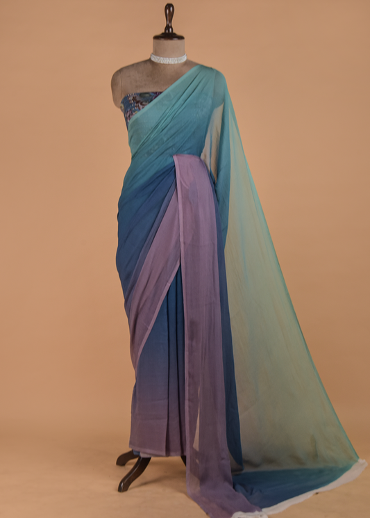 Multicolour Printed Chiffon Saree | Greenways Delhi