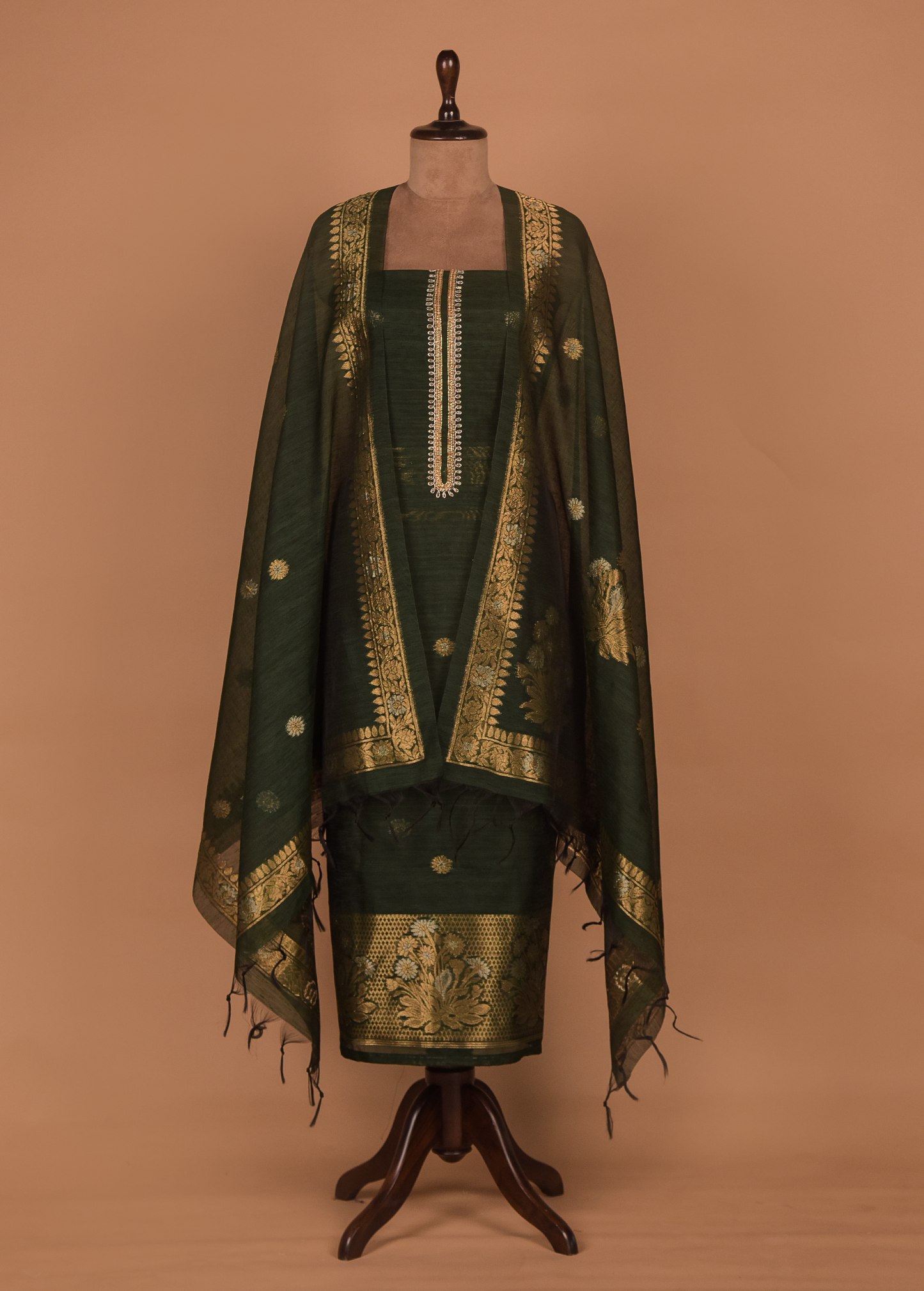 Green Cotton Tussar Dress Material