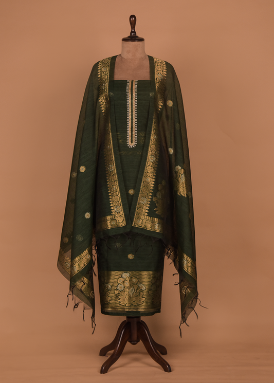 Green Cotton Tussar Dress Material