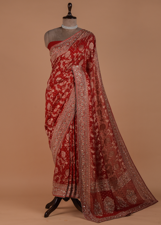 Red Georgette Banarasi Saree