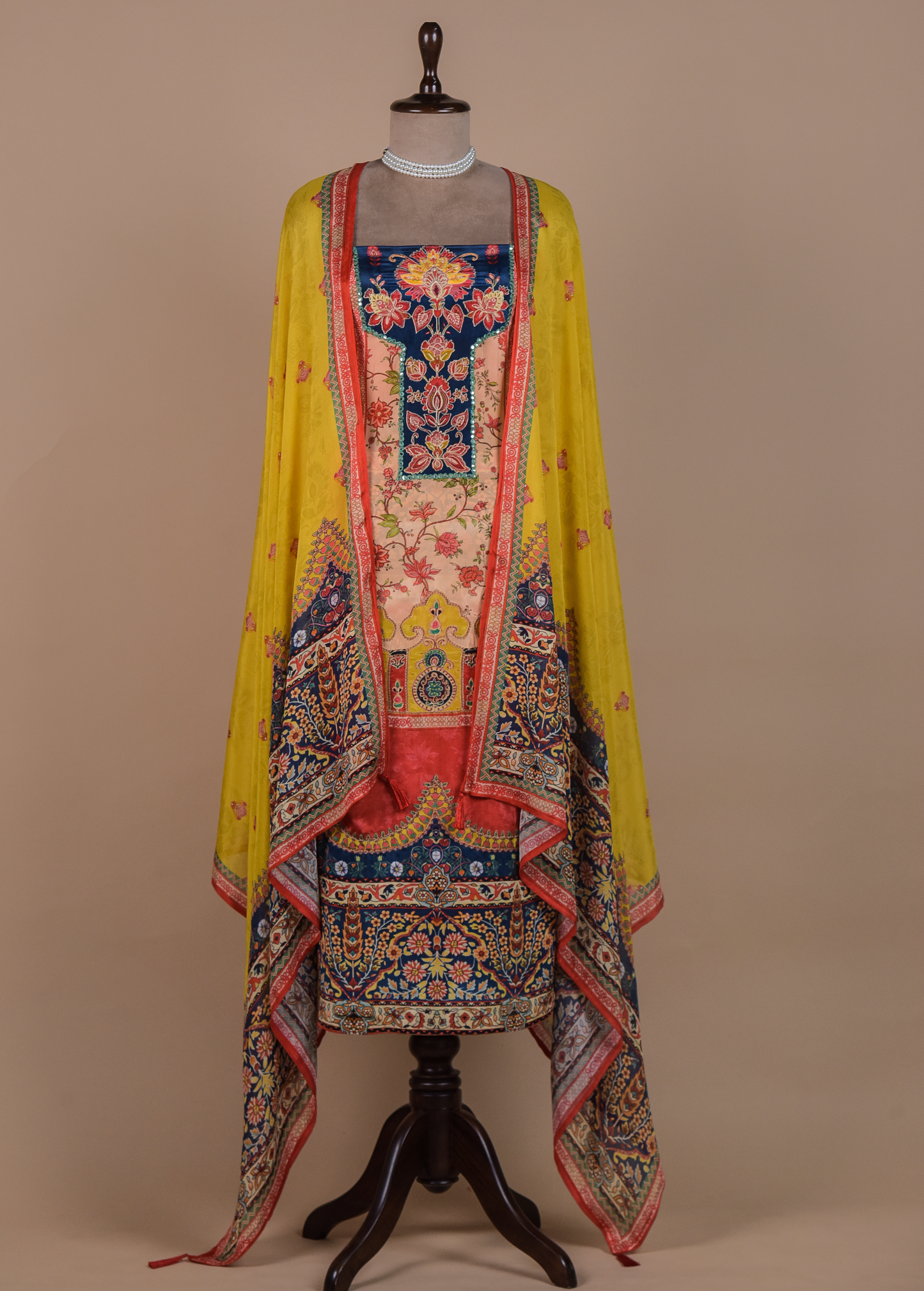 Multicoloured Crepe Dress Material