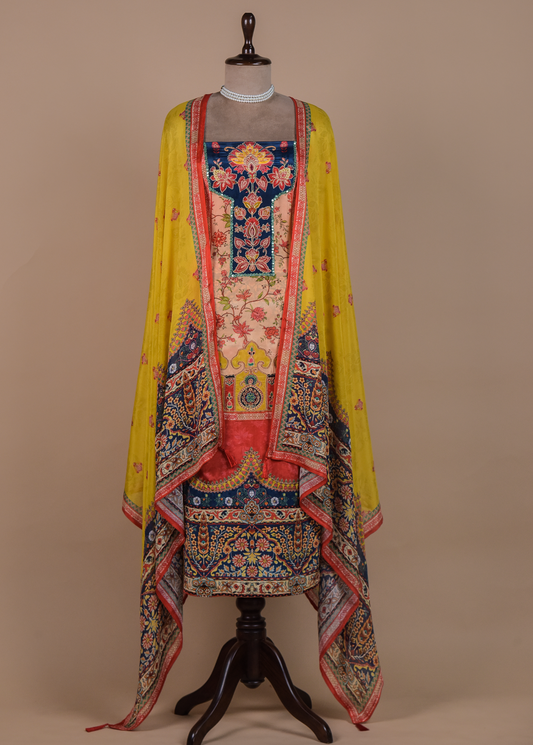 Multicoloured Crepe Dress Material