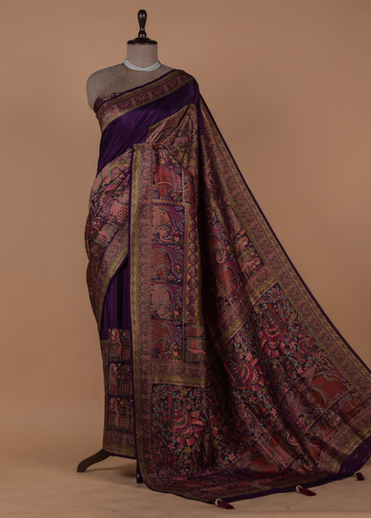 Purple Moroccan Silk Embroidered Saree