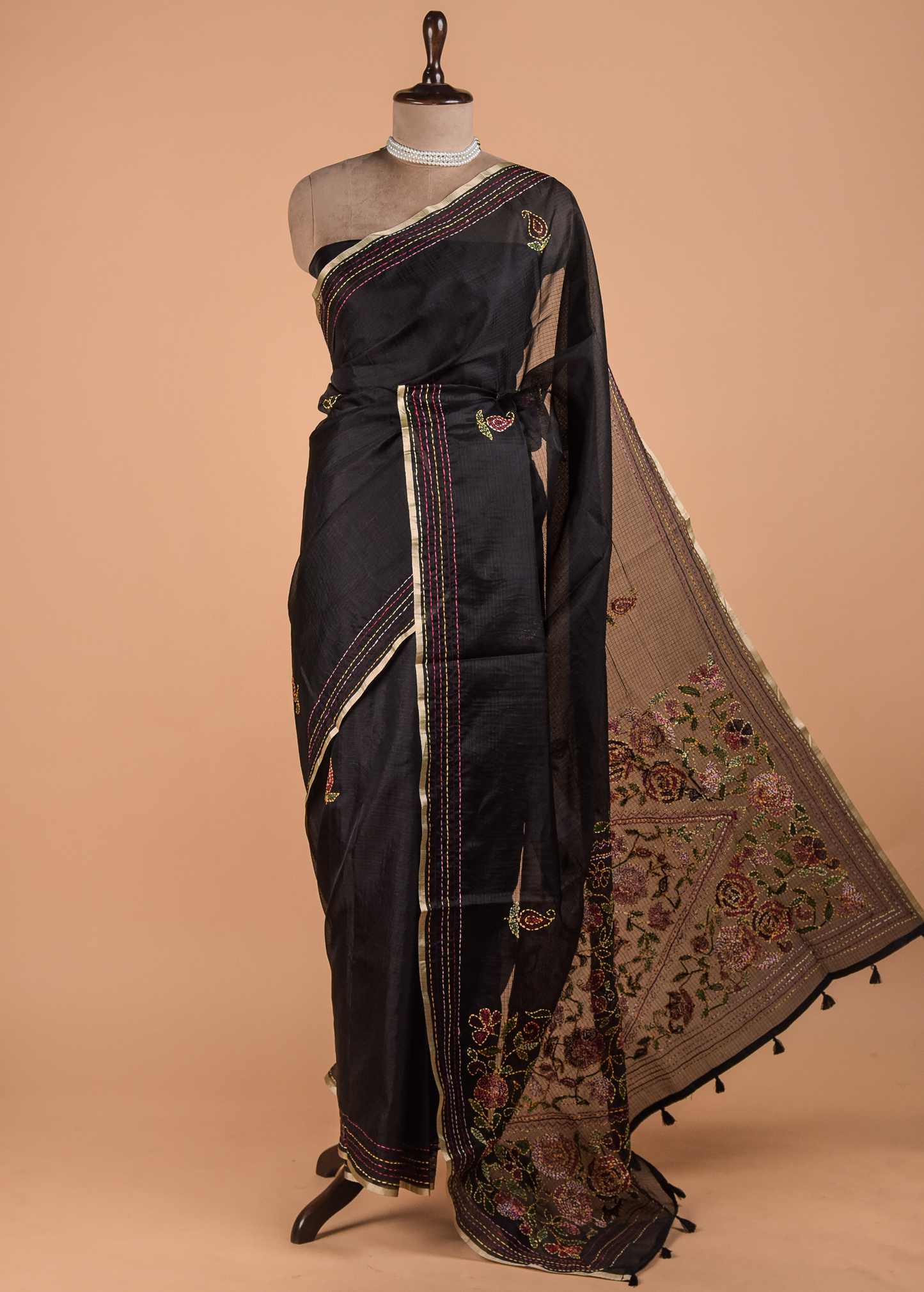 Black Linen Cotton Saree
