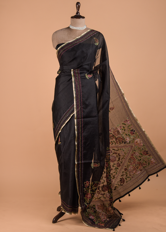 Black Linen Cotton Saree