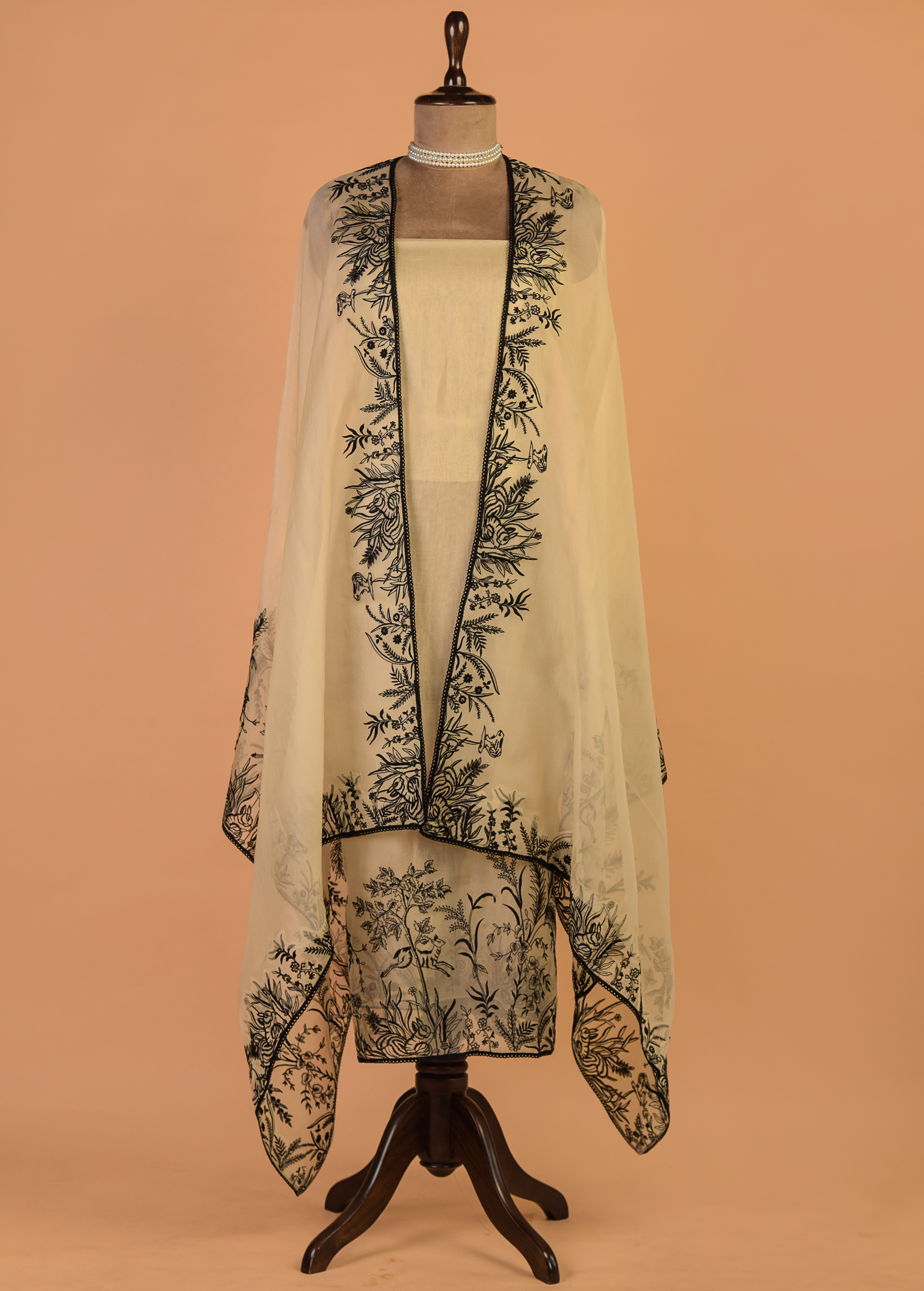 Cream Organza Dress Material | Greenways Delhi