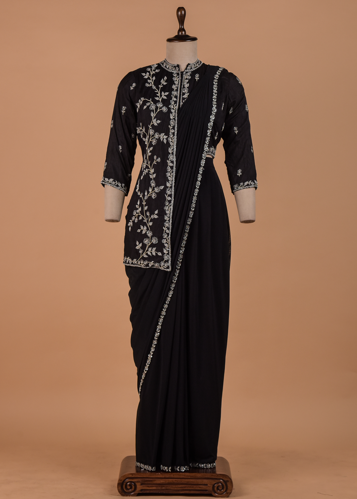 Black Georgette Readymade Saree