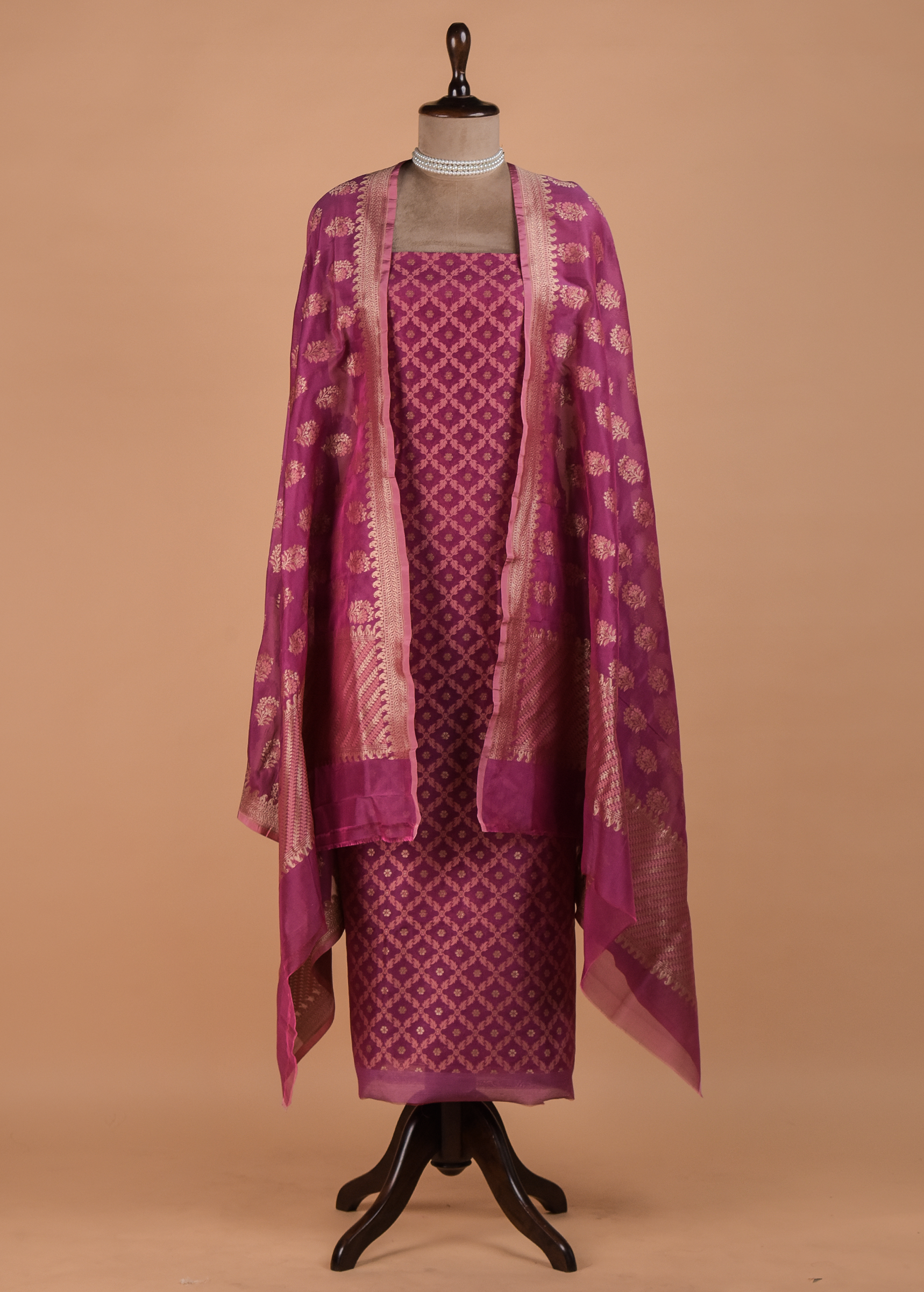 Pink Handwoven Cotton Dress Material | Greenways Delhi