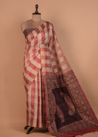 Multicoloured Tussar Printed Saree