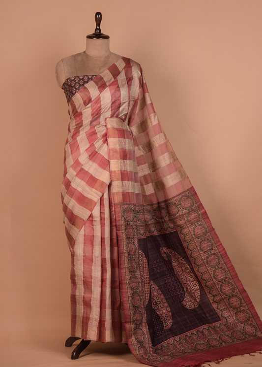 Multicoloured Tussar Printed Saree