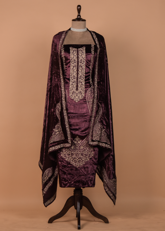 Wine Velvet Dress Material