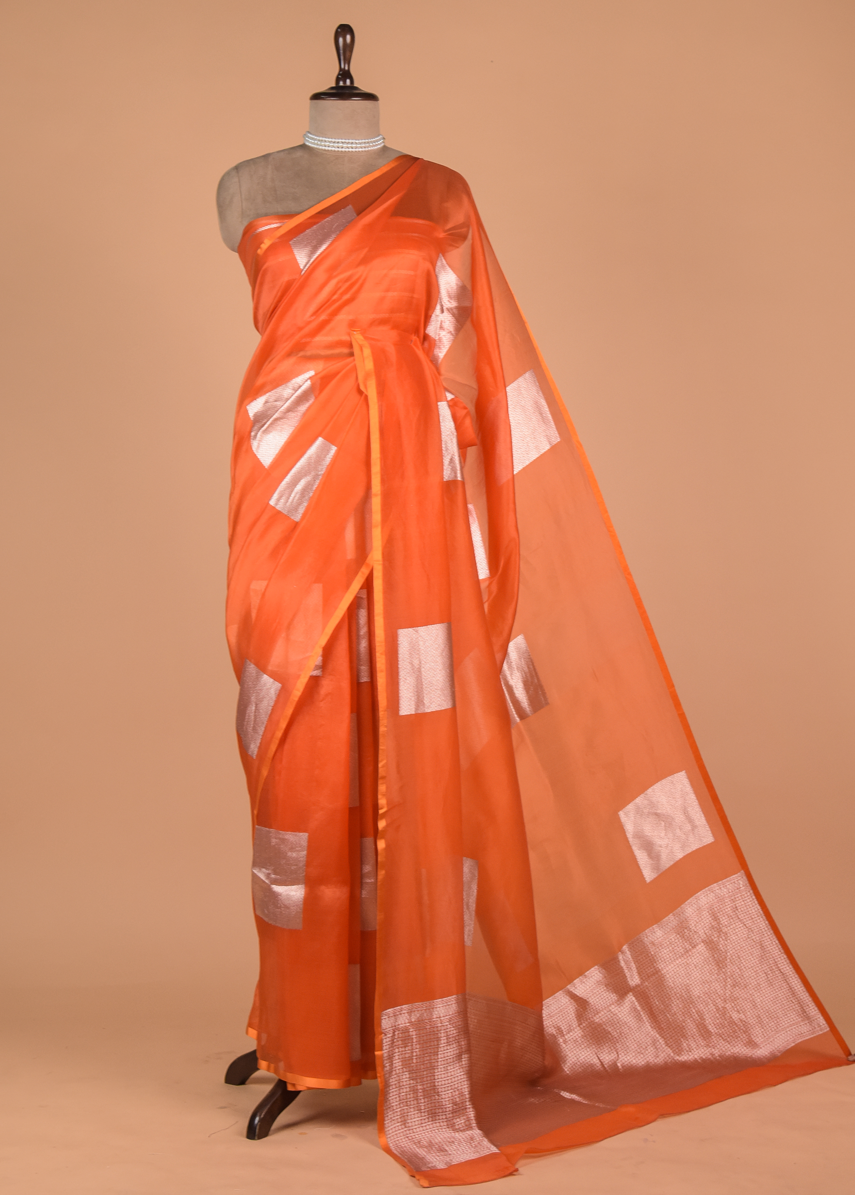 Orange Organza Banarasi Saree