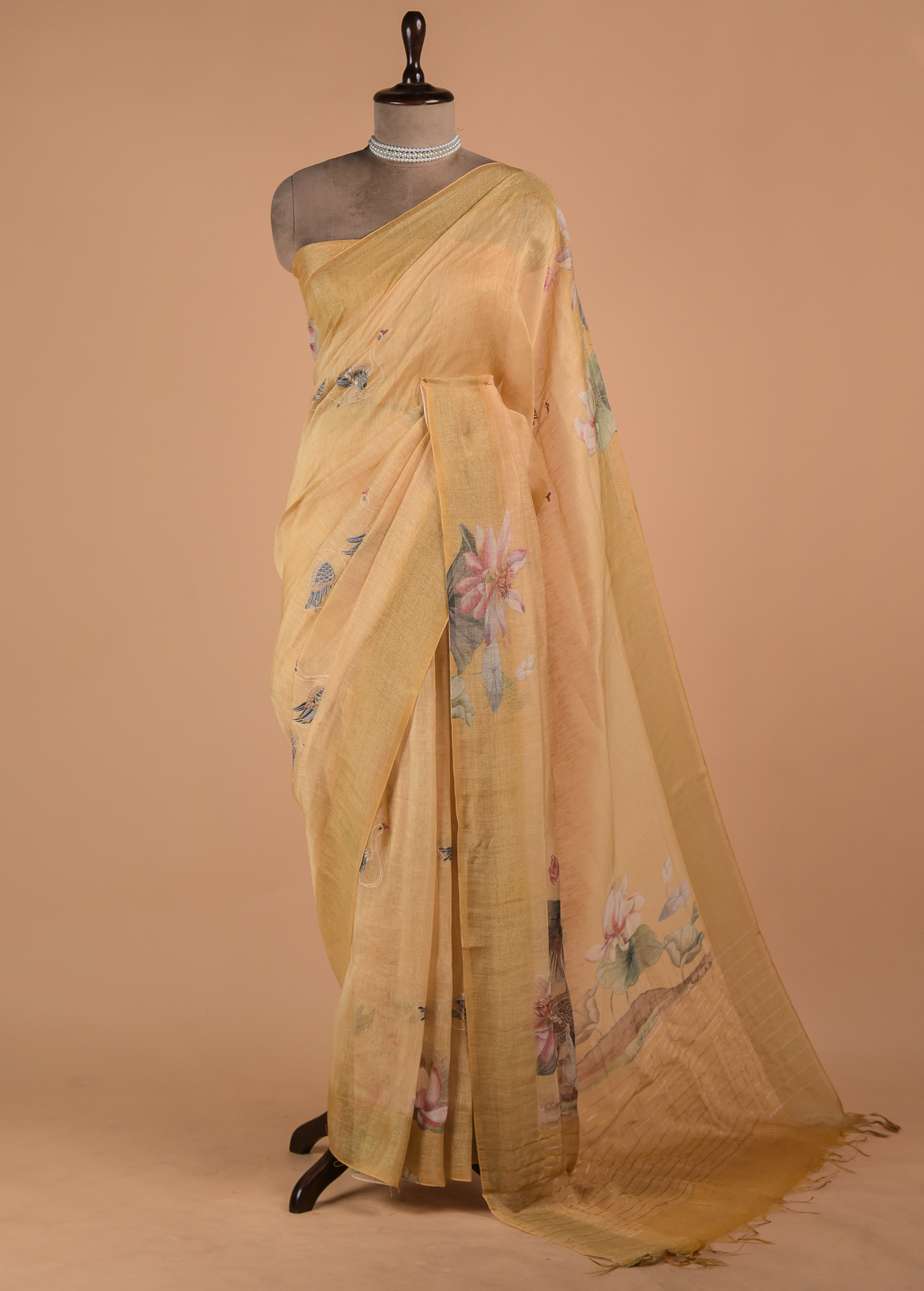 Yellow Linen Embroidered Saree