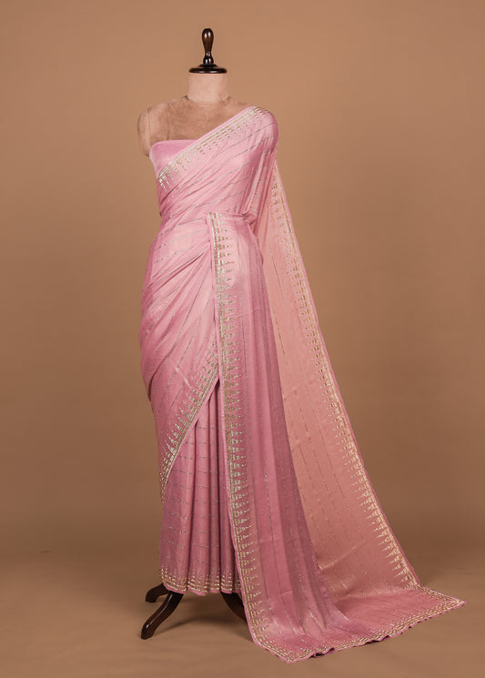 Pink Shimmer Georgette Embroidered Saree