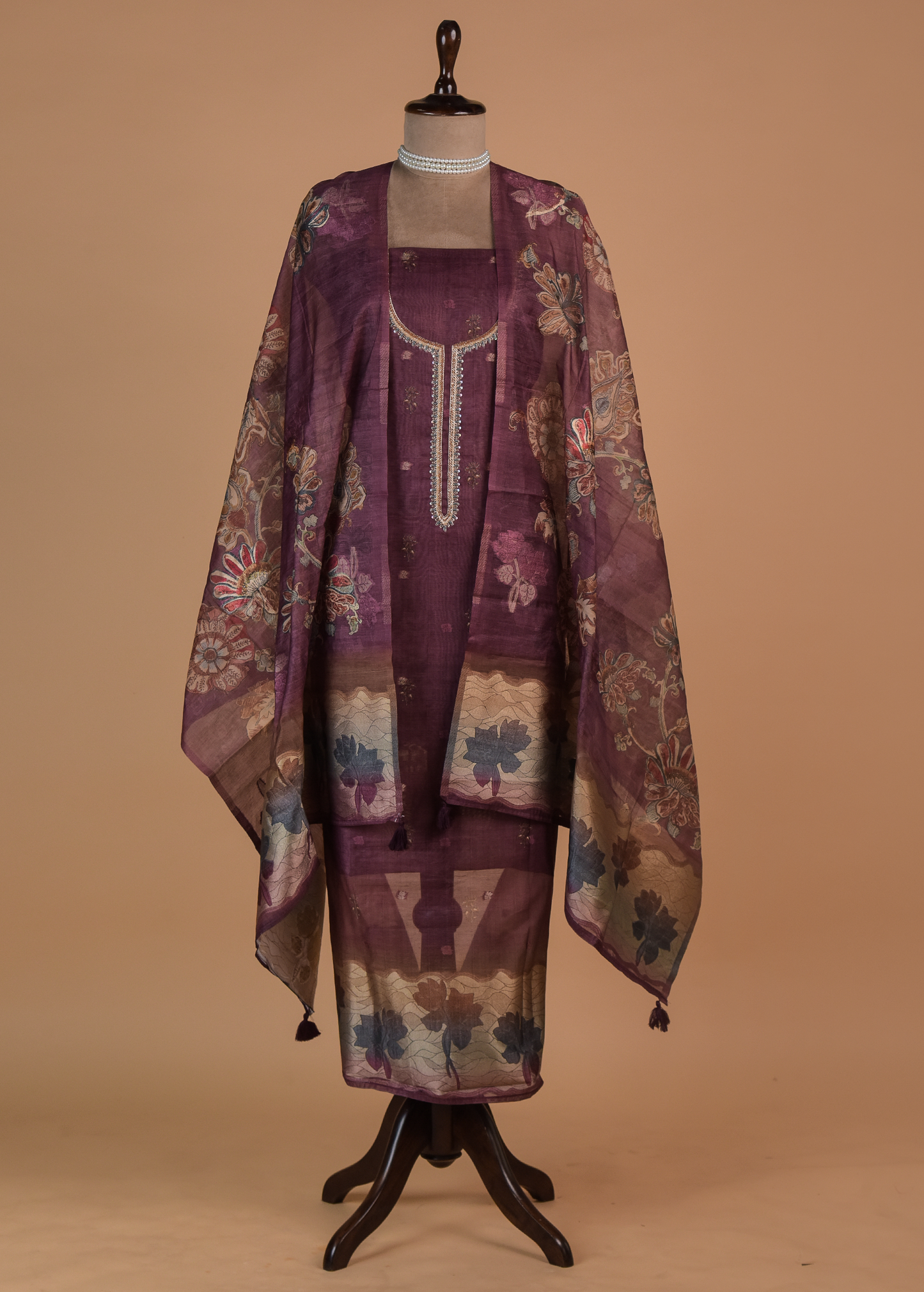 Purple Chanderi Cotton Dress Material