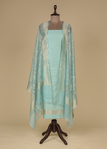 Blue Handloom Silk Dress Material