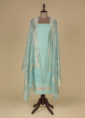 Blue Handloom Silk Dress Material