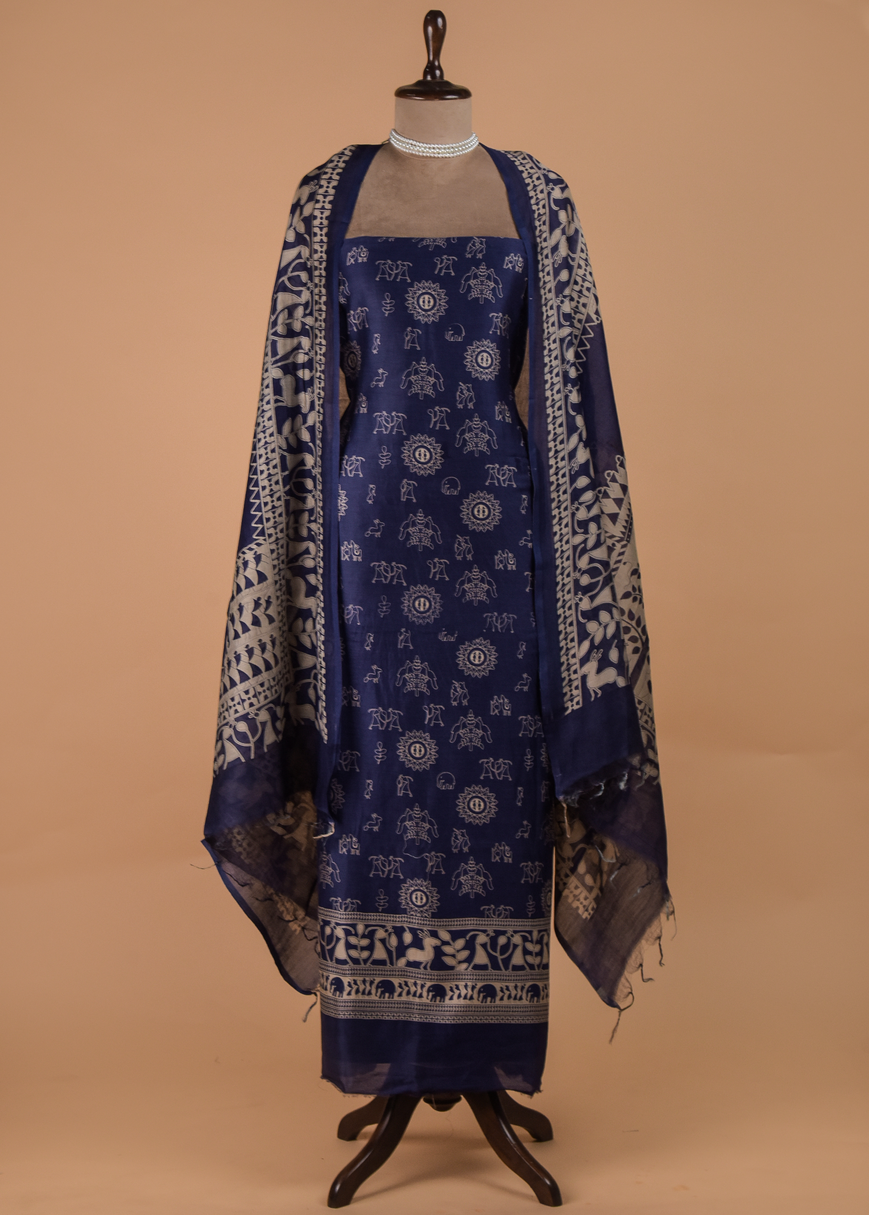 Blue Chanderi Dress Material