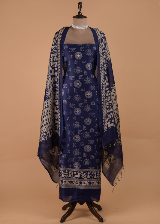 Blue Chanderi Dress Material