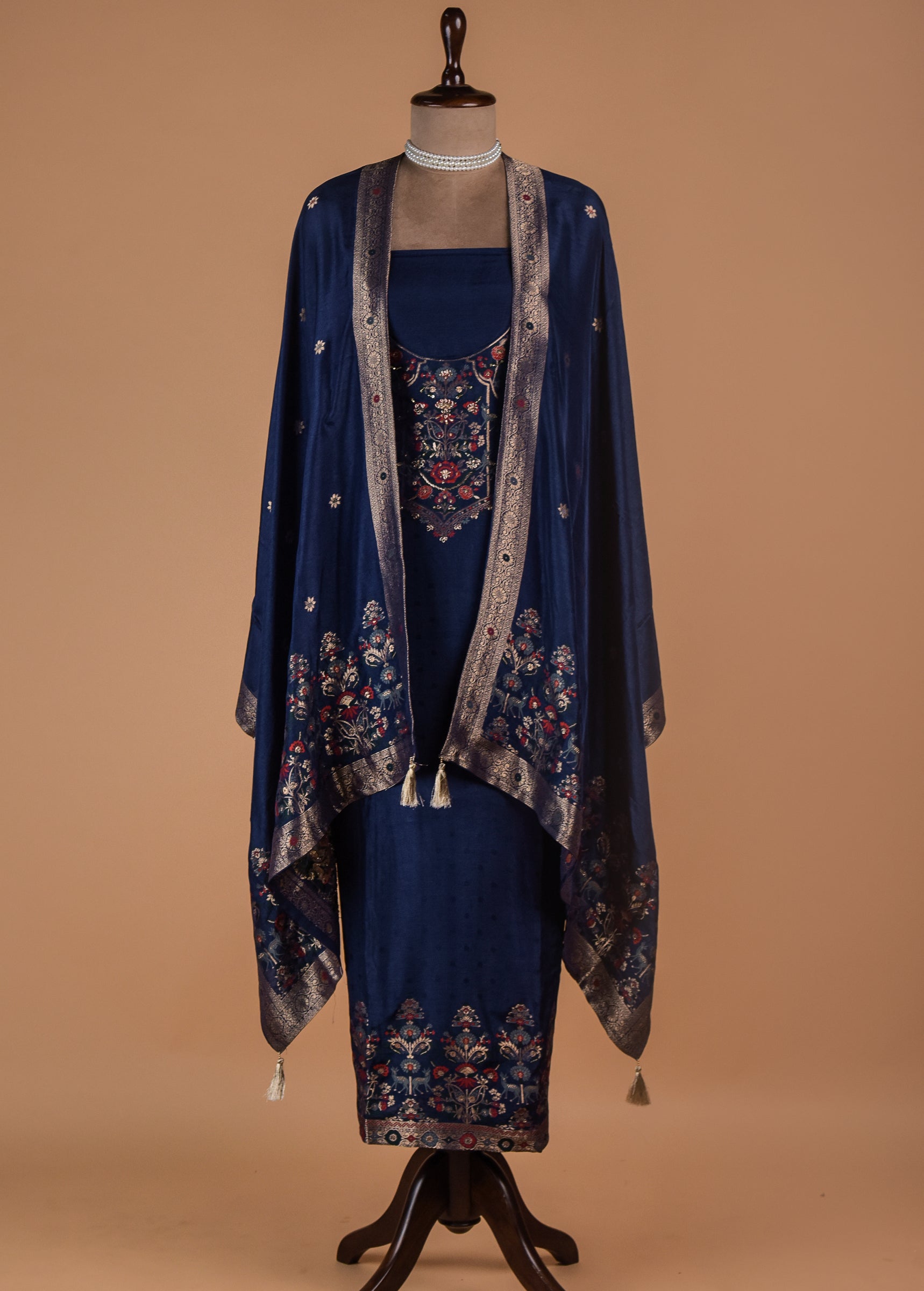 Blue Crepe Dress Material
