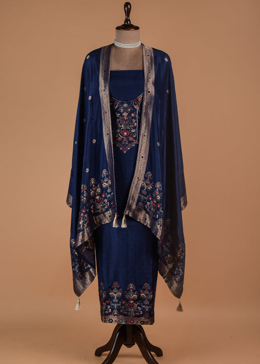 Blue Crepe Dress Material