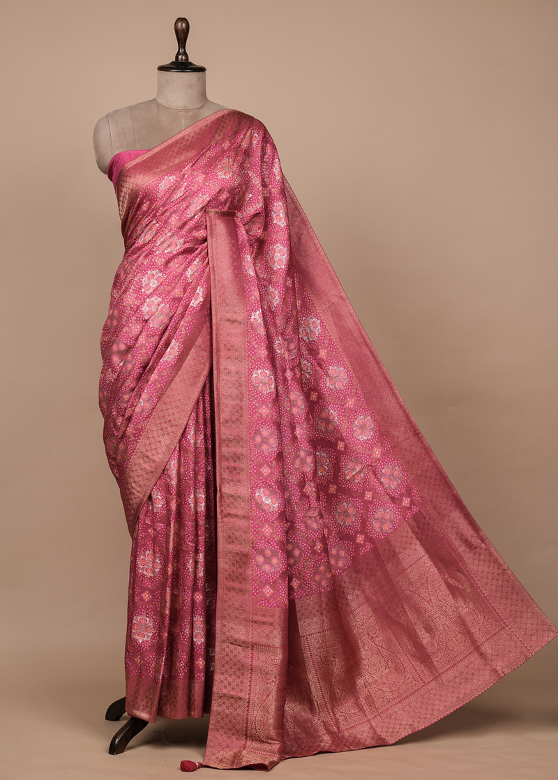 Pink Crepe Silk Banarasi Saree