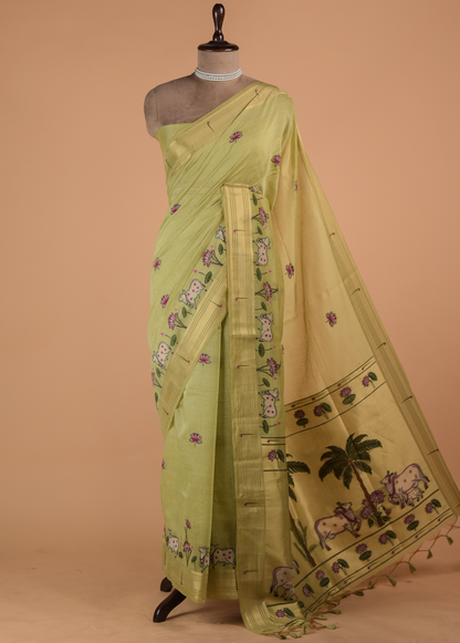 Green Cotton Banarasi Saree