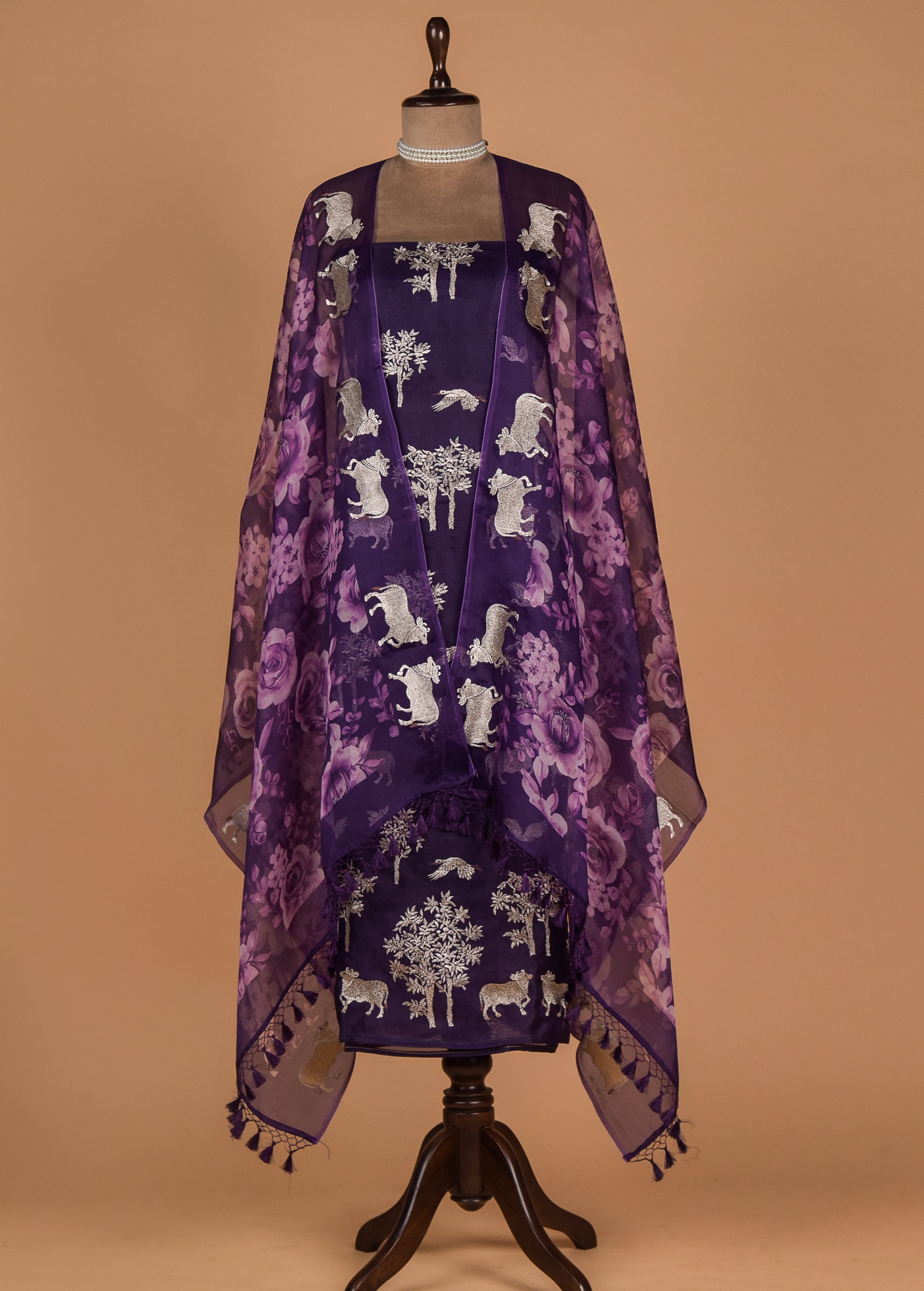 Purple Organza Dress Material