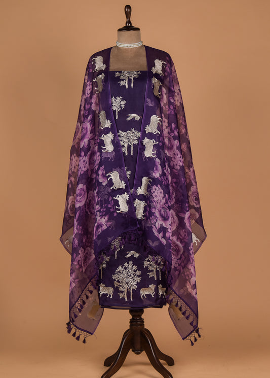 Purple Organza Dress Material